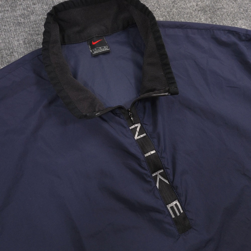 Vintage Nike Windbreaker Jacket Mens XL Navy Spell Out Zipper Placket Pockets - Picture 2 of 14